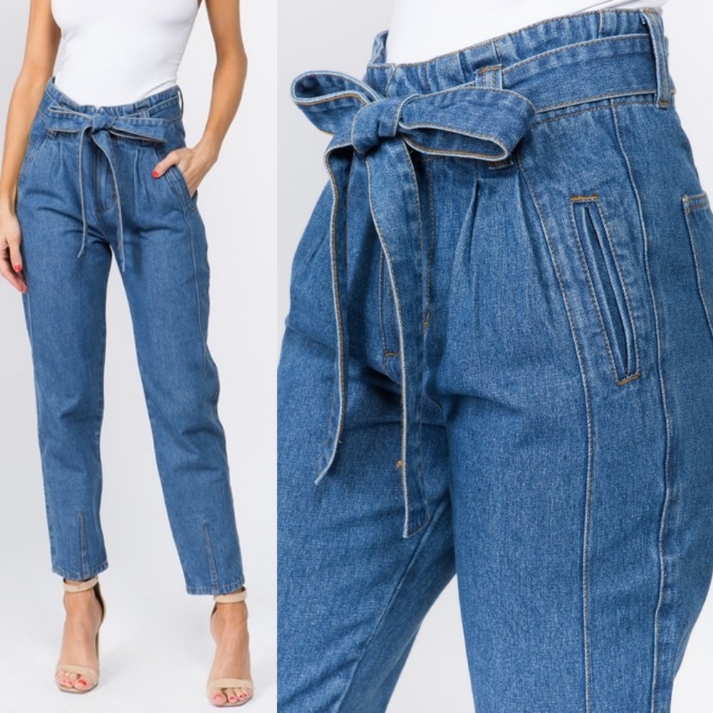 Super High Waisted Mom Paper Bag Jeans MEDIUM WASH